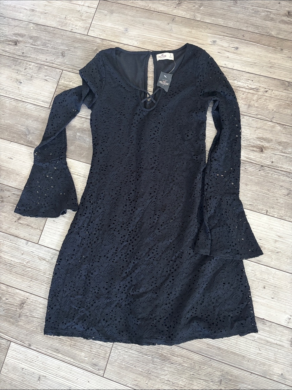 Hollister Black Lace Bell-Sleeve Mini Dress